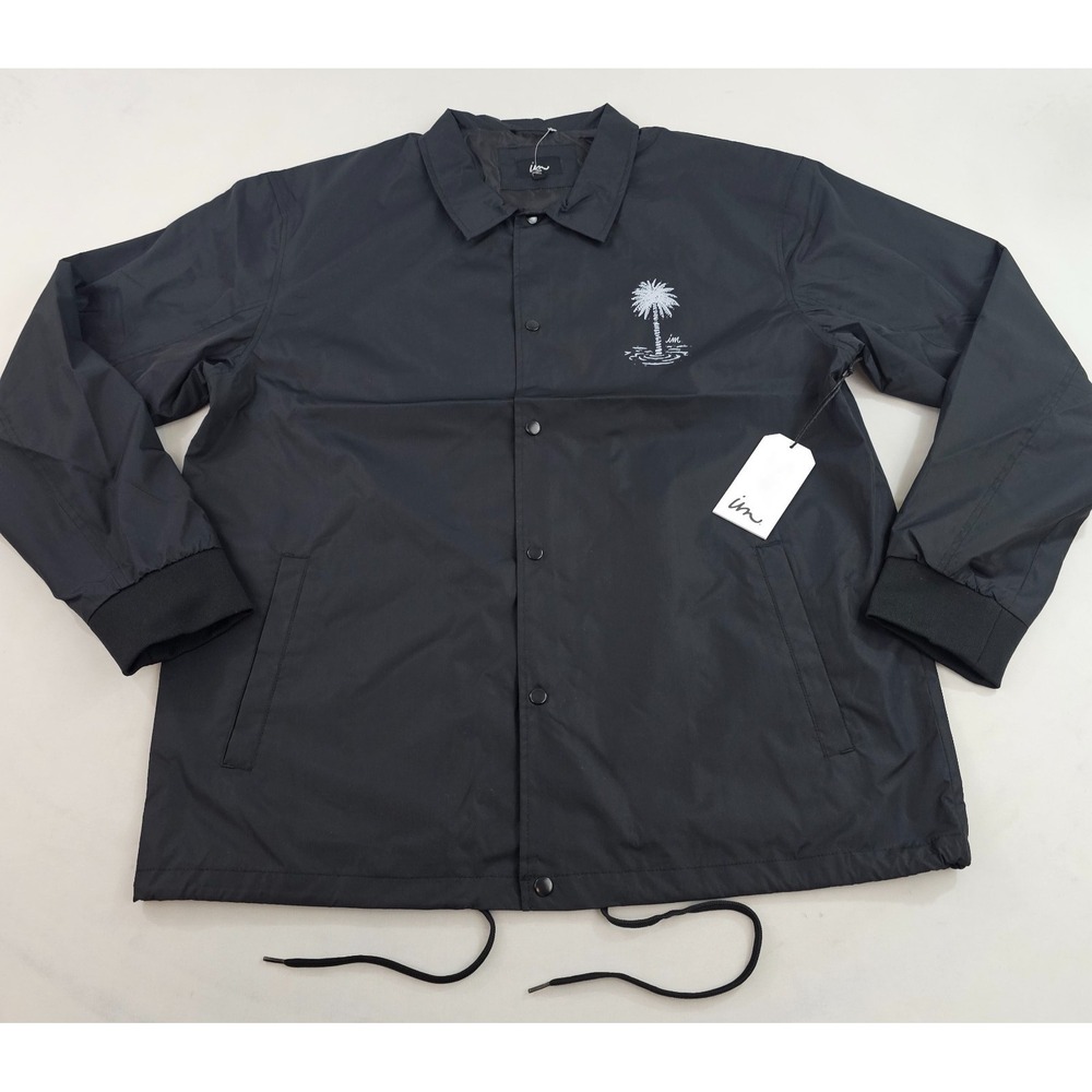 Imperial Motion Chill Seeker Jacket Mens XL Black Palm Tree Pockets Snap Front